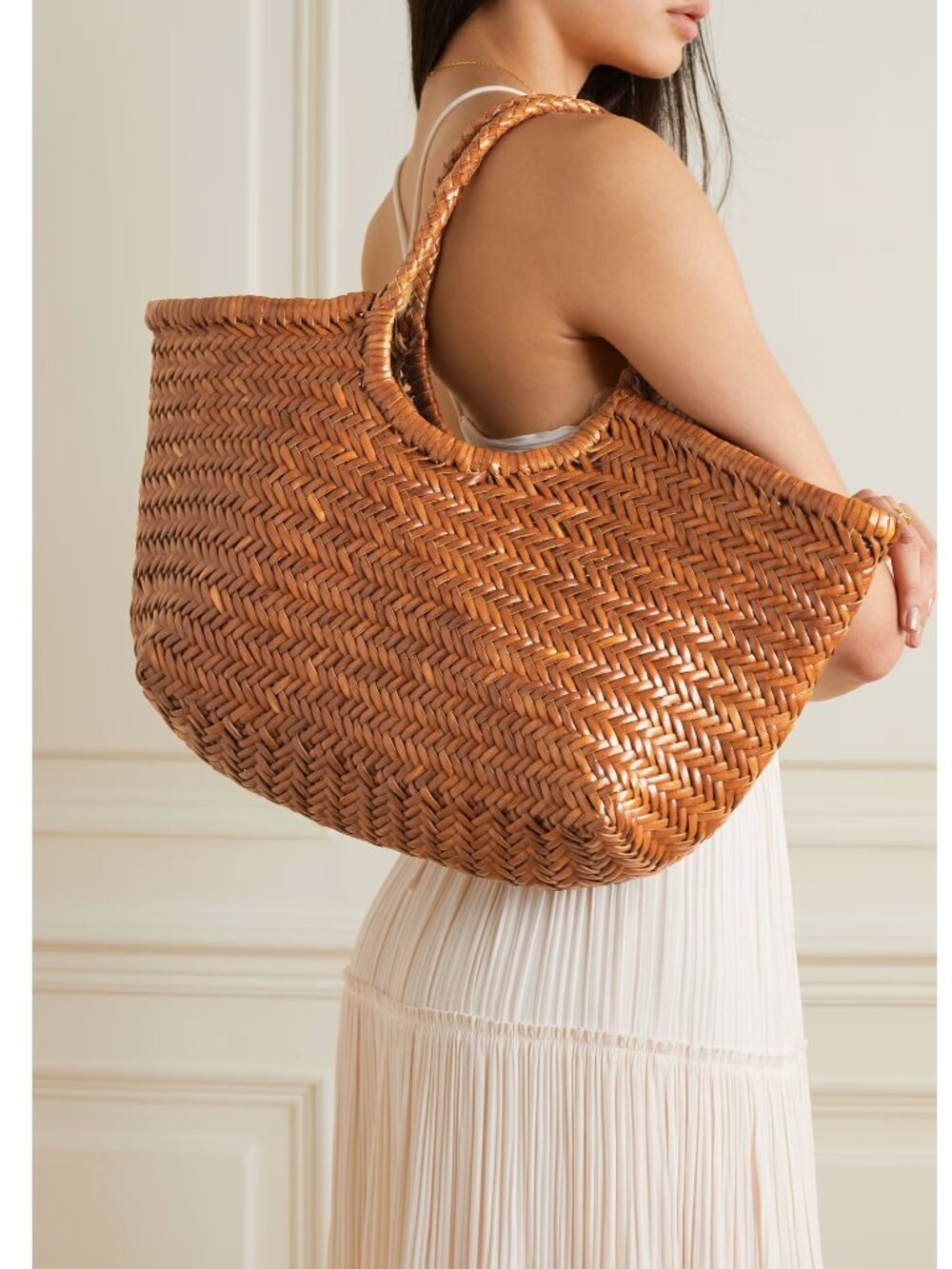 DRAGON DIFFUSION Nantucket woven leather tote Tan color Handmade in India